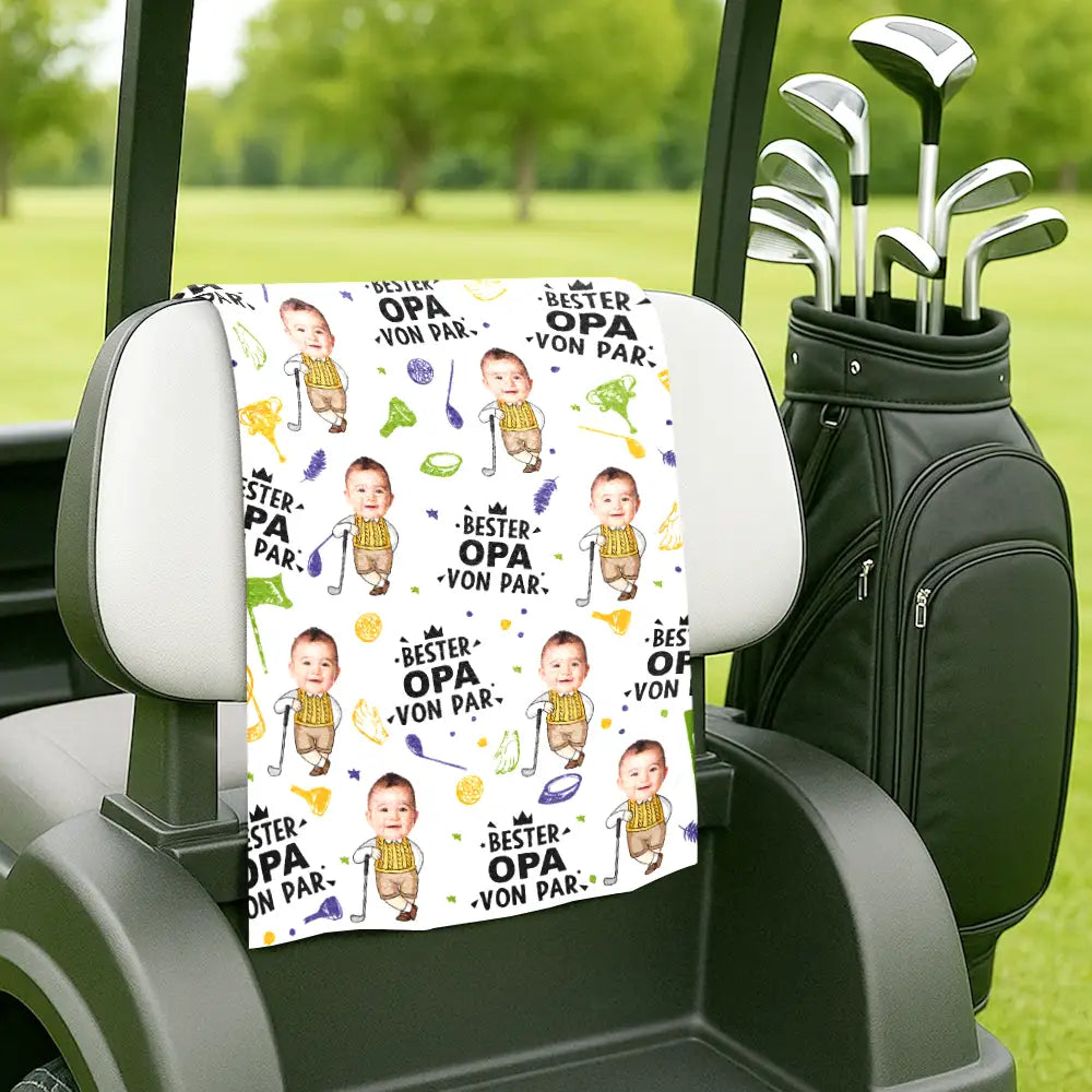 Gift For Grandpa,Sport Dad,Gift For Father,Happy,Custom Photo,Non-Eng,German - Eigenes Foto Bester Papa Von Par Lustiges Kind - Personalisiertes Golf-Handtuch