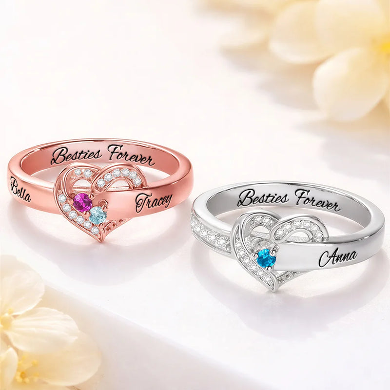 Gift For Women,Gift For Yourself,Gift For Mother,Love,Happy,Gift For Bestie - Elegant Custom Name Gemstones For Besties - Personalized Birthstone Heart Ring