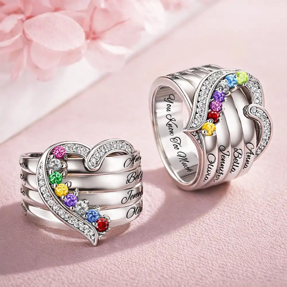Gift For Women,Gift For Yourself,Gift For Mother,Love,Happy,Gift For Bestie - Elegant Custom Name Gemstones For Besties - Personalized Birthstone Heart Ring