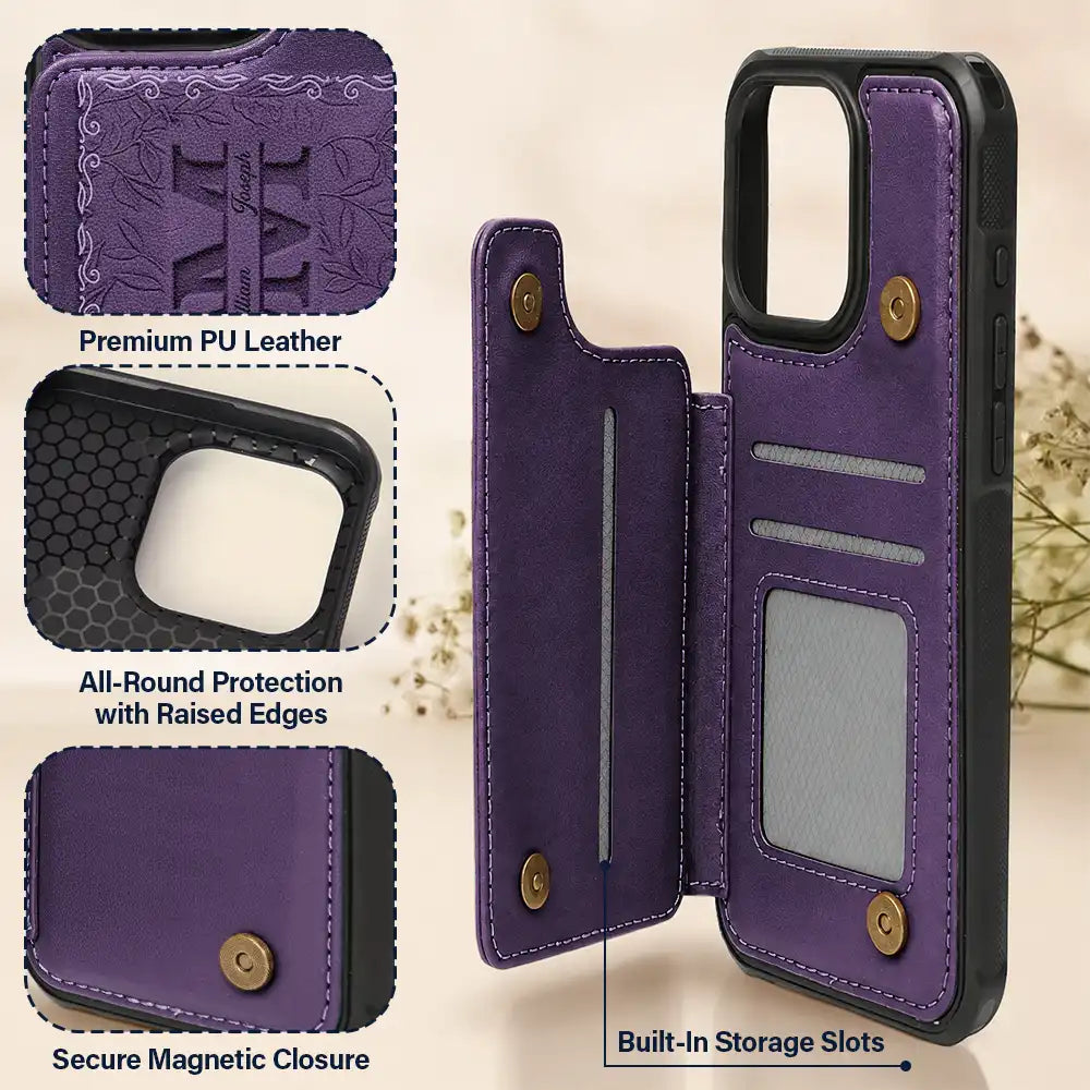 Gift For Mother,Gift For Grandma,Happy - Embossed Flower Leather Mom We Love You - Personalized Leather Flip Wallet Phone Case