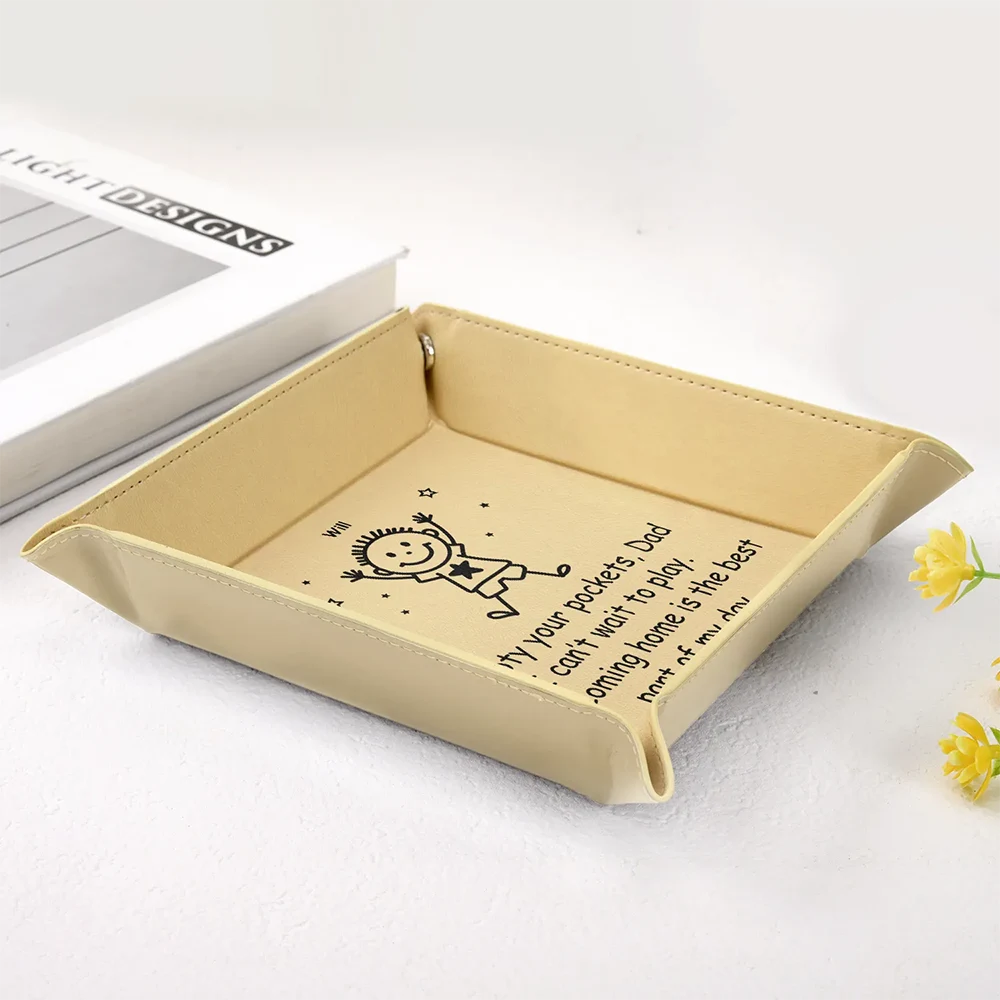 Gift For Father,Dad - Children,Funny,Icon - Empty Your Pockets Daddy Stick Figure - Personalized Leather Valet Tray