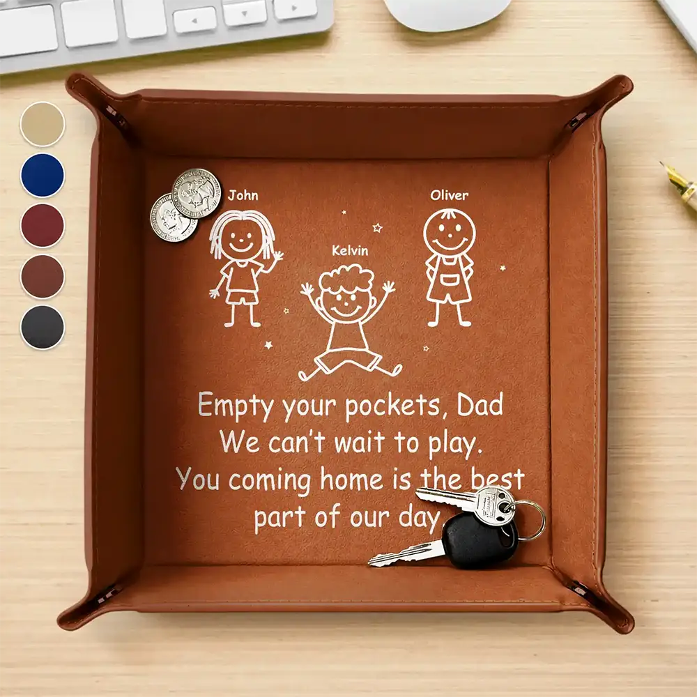 Gift For Father,Dad - Children,Funny,Icon - Empty Your Pockets Daddy Stick Figure - Personalized Leather Valet Tray