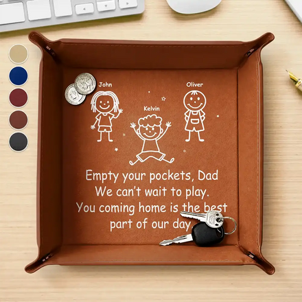 Empty Your Pockets Daddy Stick Figure - Personalized Leather Valet Tray