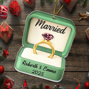 Christmas,Gift For Couples,Engaged,Wedding,Love,Wedding Anniversary - Engaged Married Couple Ring Box - Personalized Custom Shaped Acrylic Ornament