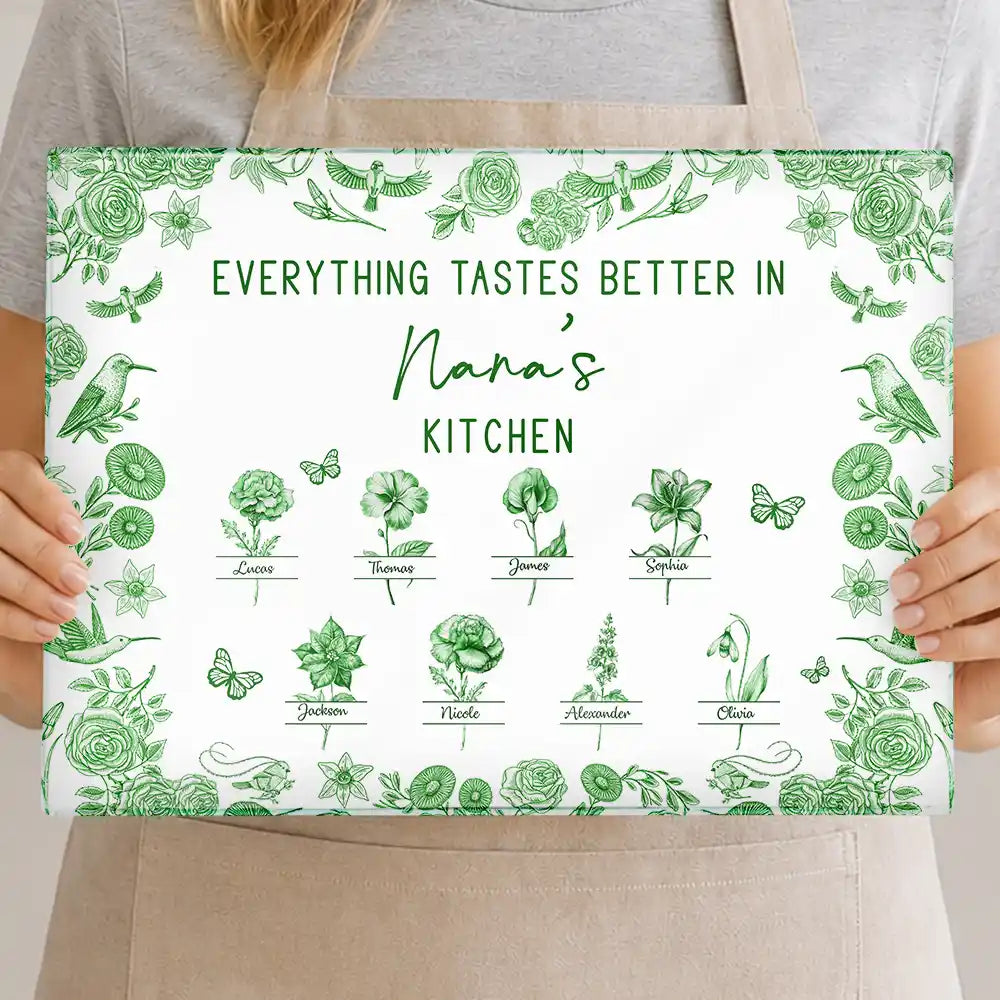 Gift For Mother,Cooking,Adorable,Icon - Everything Tastes Better In Mom Grandma Kitchen Toile Birth Flower - Personalized Cutting Board