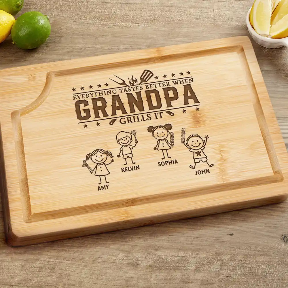 Everything Tastes Better When Grandpa Daddy Grills It - Personalized Wooden Cutting Board