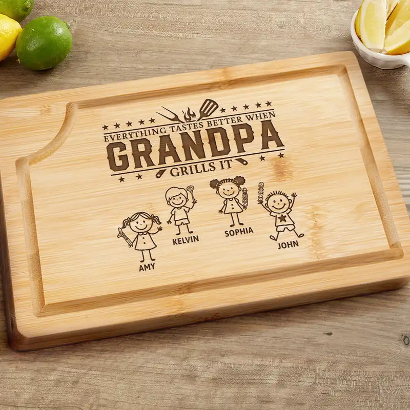 Everything Tastes Better When Grandpa Daddy Grills It - Personalized Wooden Cutting Board