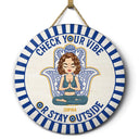 Gift For Yourself, Gift For Women, Yoga, Funny - Evil Eye Check Your Vibe - Personalized Wood Circle Sign