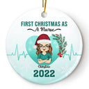 First Christmas As A Nurse - Personalized Custom Circle Ceramic Ornament