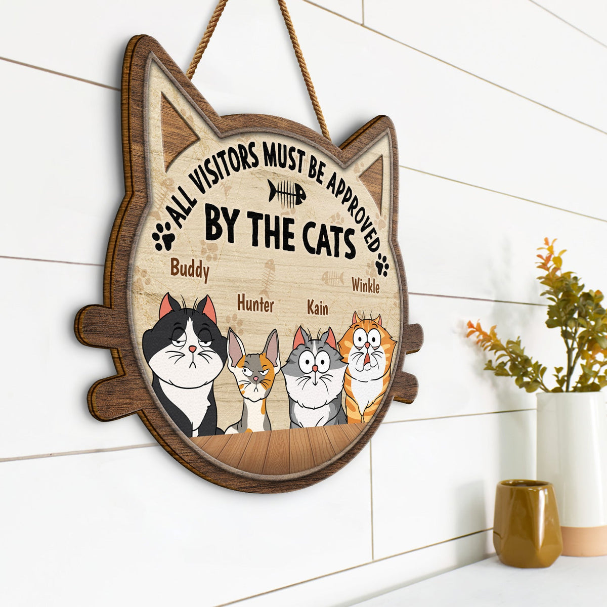 All Visitors Must Be Approved By - Gift For Cat Lovers - Personalized Custom Shaped Wood Sign