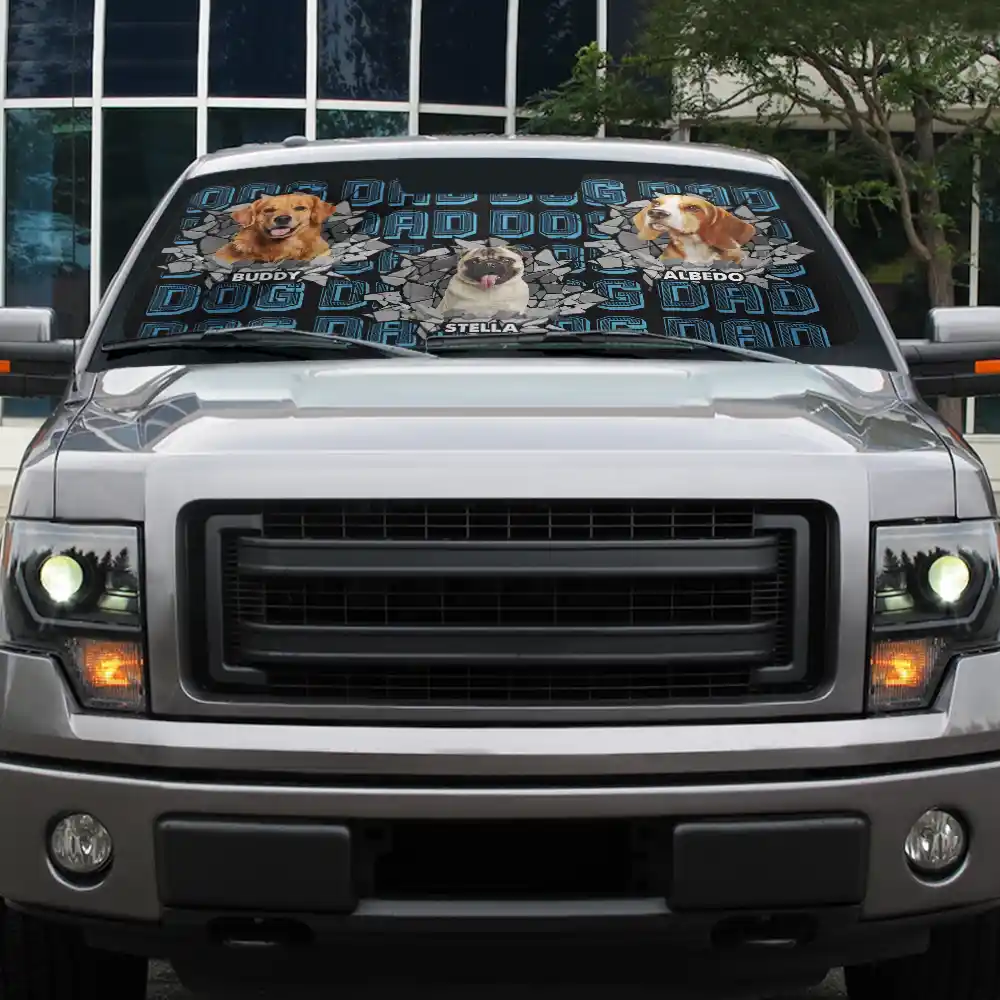 Custom Photo Dog Dad Dog Mom 3D Cracked - Personalized Auto Sunshade