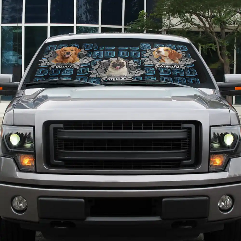 Custom Photo Dog Dad Dog Mom 3D Cracked - Personalized Auto Sunshade