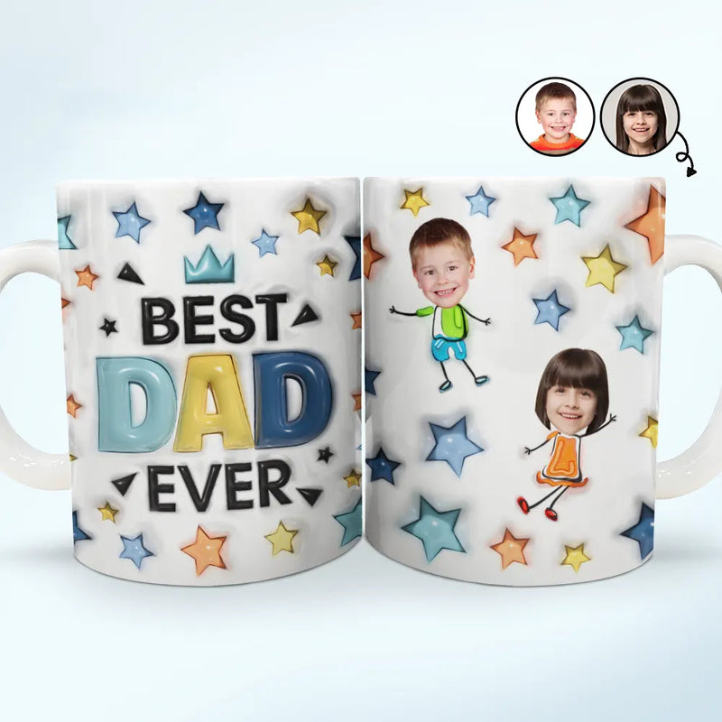 Custom Photo Best Dad Grandpa Ever - 3D Inflated Effect Printed Mug, Personalized White Edge-to-Edge Mug