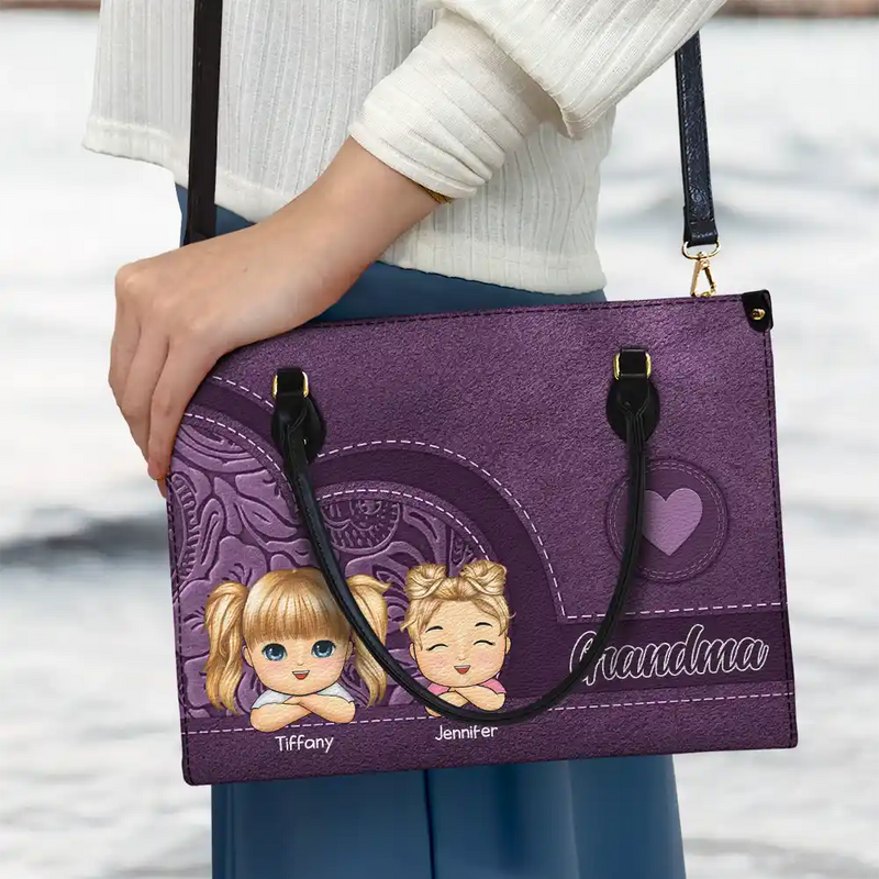 Grandma Mom Aesthetic Pattern - Personalized Leather Bag