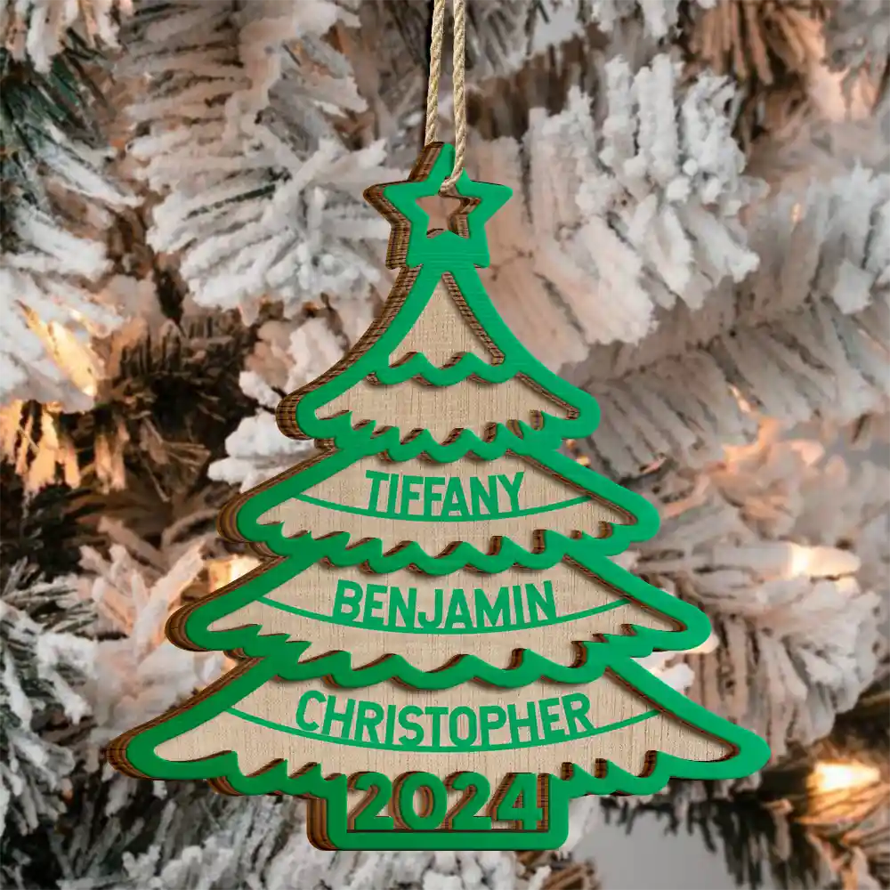 Family Christmas Tree - Personalized 2-Layered Wooden Ornament