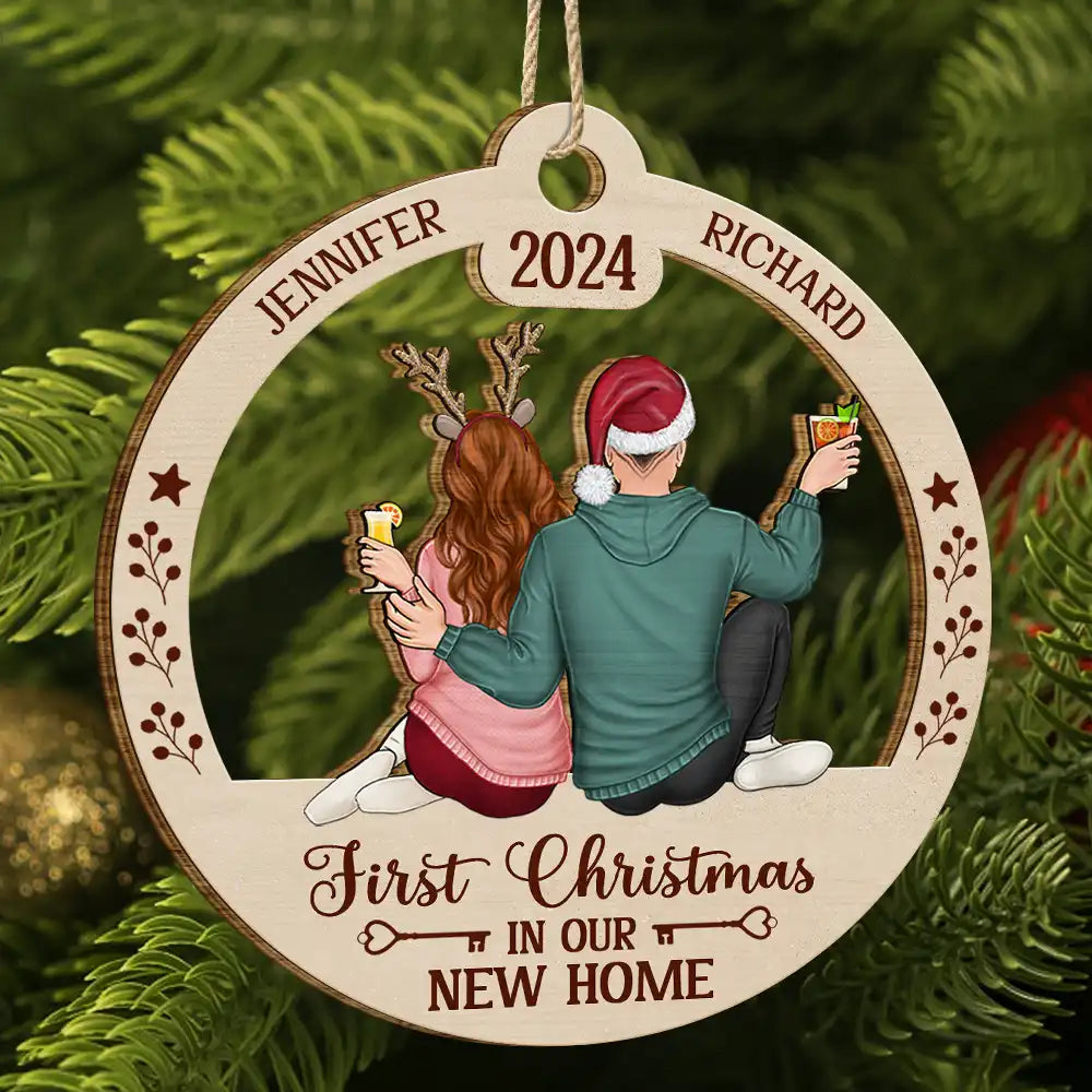 Gift For Couples - First Christmas In Our New Home - Personalized Wooden Cutout Ornament