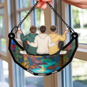 Gift For Bestie, Gift For Brothers, Sisters - Besties Friends Brothers Sisters Sitting On The Moon - Personalized Window Hanging Suncatcher Ornament