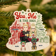 Christmas,Dog Lovers,Gift For Couples,Happy - You, Me And The Dogs - Personalized Custom Shaped Wooden Ornament