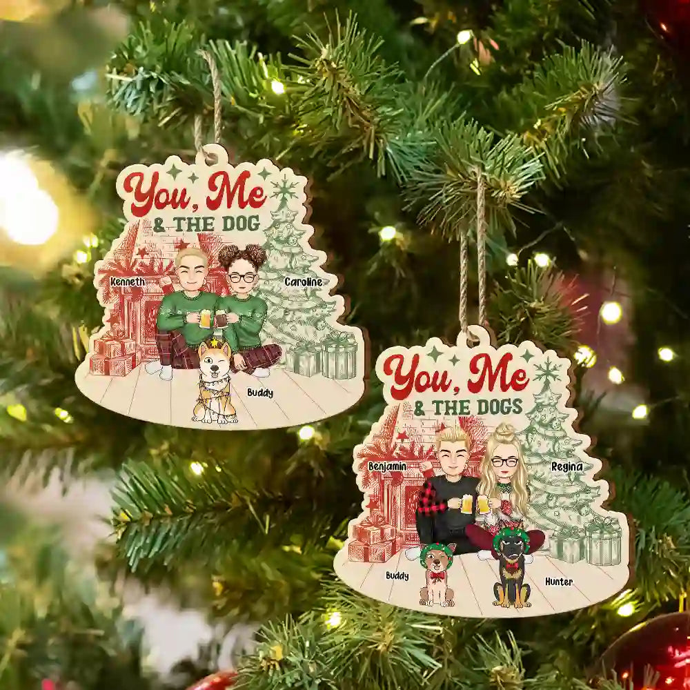 Christmas,Dog Lovers,Gift For Couples,Happy - You, Me And The Dogs - Personalized Custom Shaped Wooden Ornament