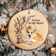 Christmas,Custom Photo,Pet Lovers,Memorial,Sad - Custom Photo Forever In Our Hearts - Personalized Wood Slice Ornament