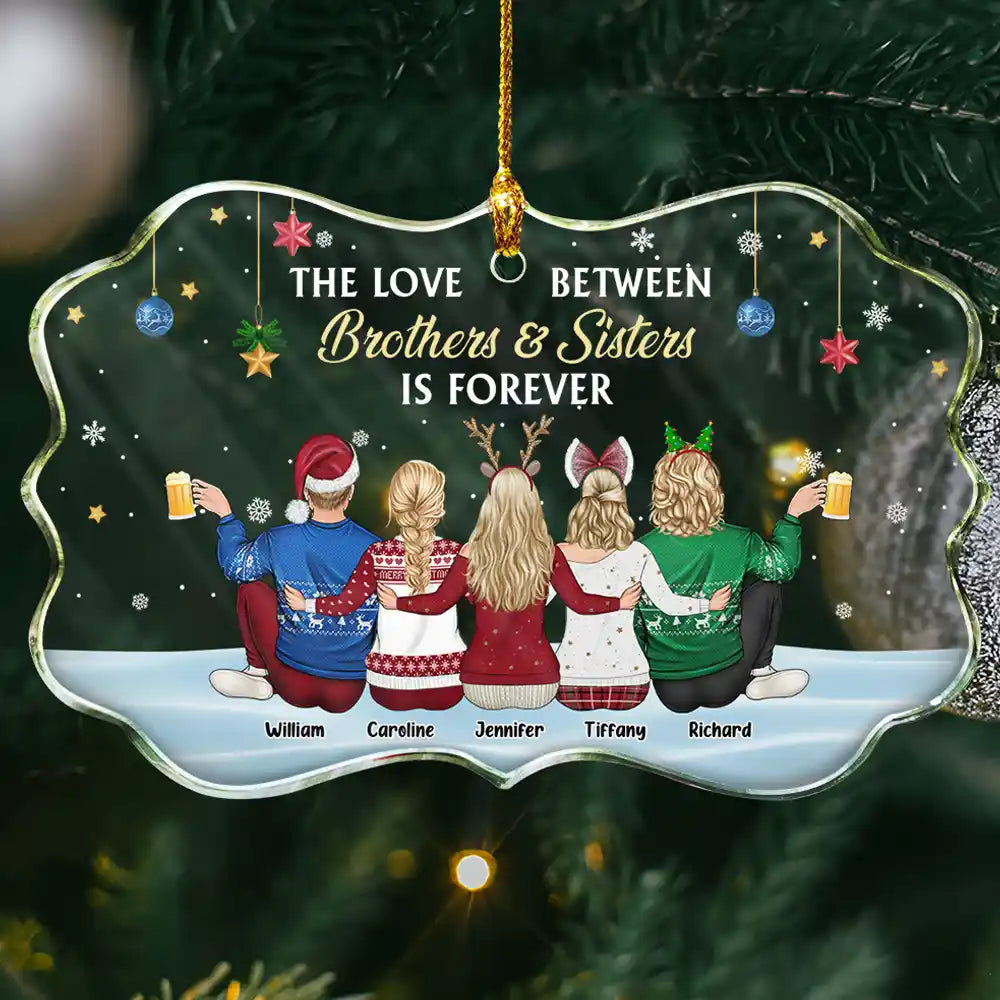 The Love Between Brothers & Sisters Is Forever - Personalized Medallion Glass Ornament