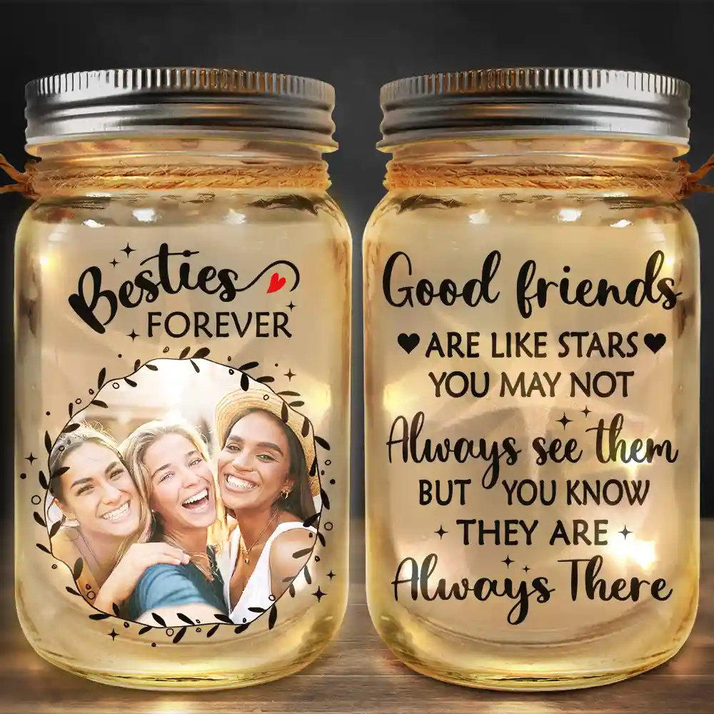 Custom Photo,Gift For Bestie,Happy - Custom Photo Our Memories Are Countless Our Friendship Is Endless - Personalized Mason Jar Light