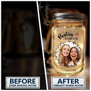 Custom Photo,Gift For Bestie,Happy - Custom Photo Our Memories Are Countless Our Friendship Is Endless - Personalized Mason Jar Light