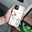 Gift For Couples,Gift For Husband,Gift For Wife,Gift For Boyfriend,Gift For Girlfriend - Birth Flowers With Calendar Our Love Bloomed - Personalized Clear Phone Case