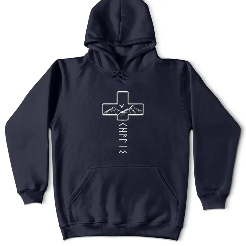 Christian,Gift For Men,Gift For Father,Gift For Husband,Gift For Boyfriend,Gift For Yourself,Gift For Grandpa,Gift For Brothers,Non-Eng,Icon,Confident - Faithful Cross And Name In Viking Runes - Personalized T Shirt