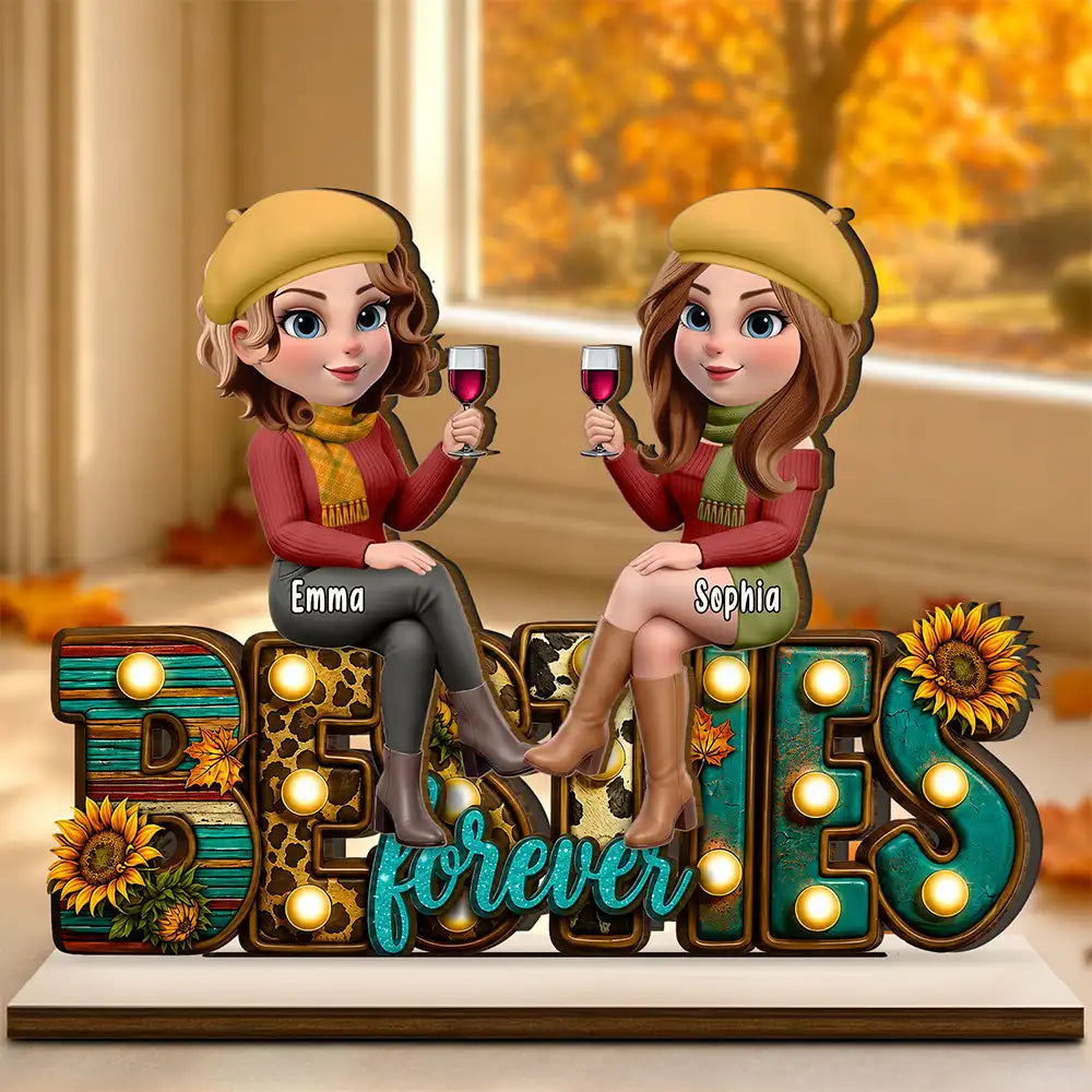 Fall Vibe Besties Forever - Personalized Custom Shaped Wooden Plaque