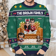 Happy, Family, Christmas - Family 3D Effect Gingerbread - Personalized Unisex Ugly Sweater