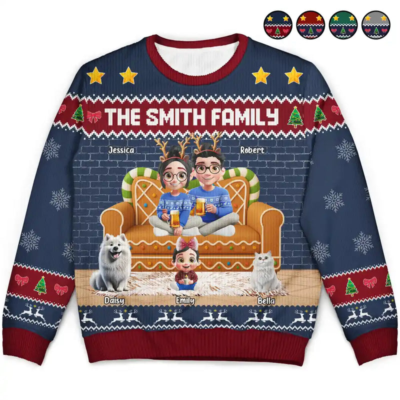 Happy, Family, Christmas - Family 3D Effect Gingerbread - Personalized Unisex Ugly Sweater