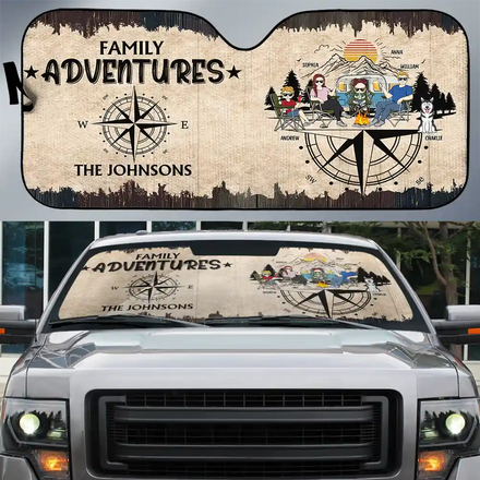 Family Adventures Camping - Personalized Auto Sunshade