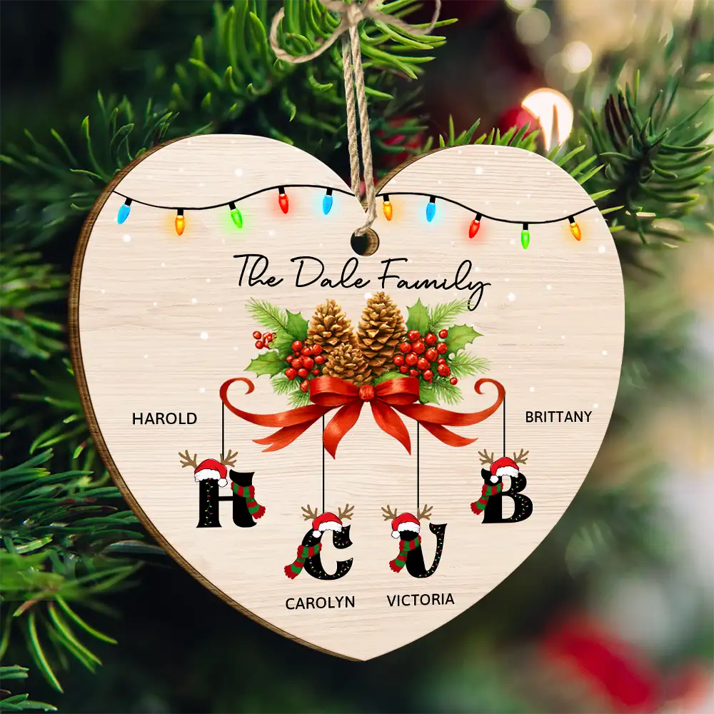 Love, Family, Christmas - Family Alphabet - Personalized Custom Shaped Wooden Ornament