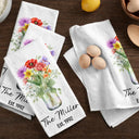 Gift For Wife,Gift For Mother,Gift For Grandma,Happy,Family - Family Grandma Mom Watercolor Birth Flower Jar - Personalized Kitchen Towel