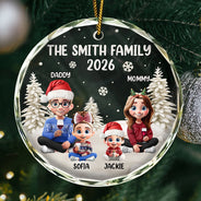 Family Kid Dog Cat - Personalized Circle Glass Ornament