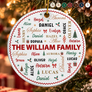 Christmas,Family,Custom Text,Happy - Family Name Christmas Pattern - Personalized Ceramic Ornament
