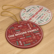 Christmas,Family,Custom Text,Happy - Family Name Christmas Pattern - Personalized Ceramic Ornament