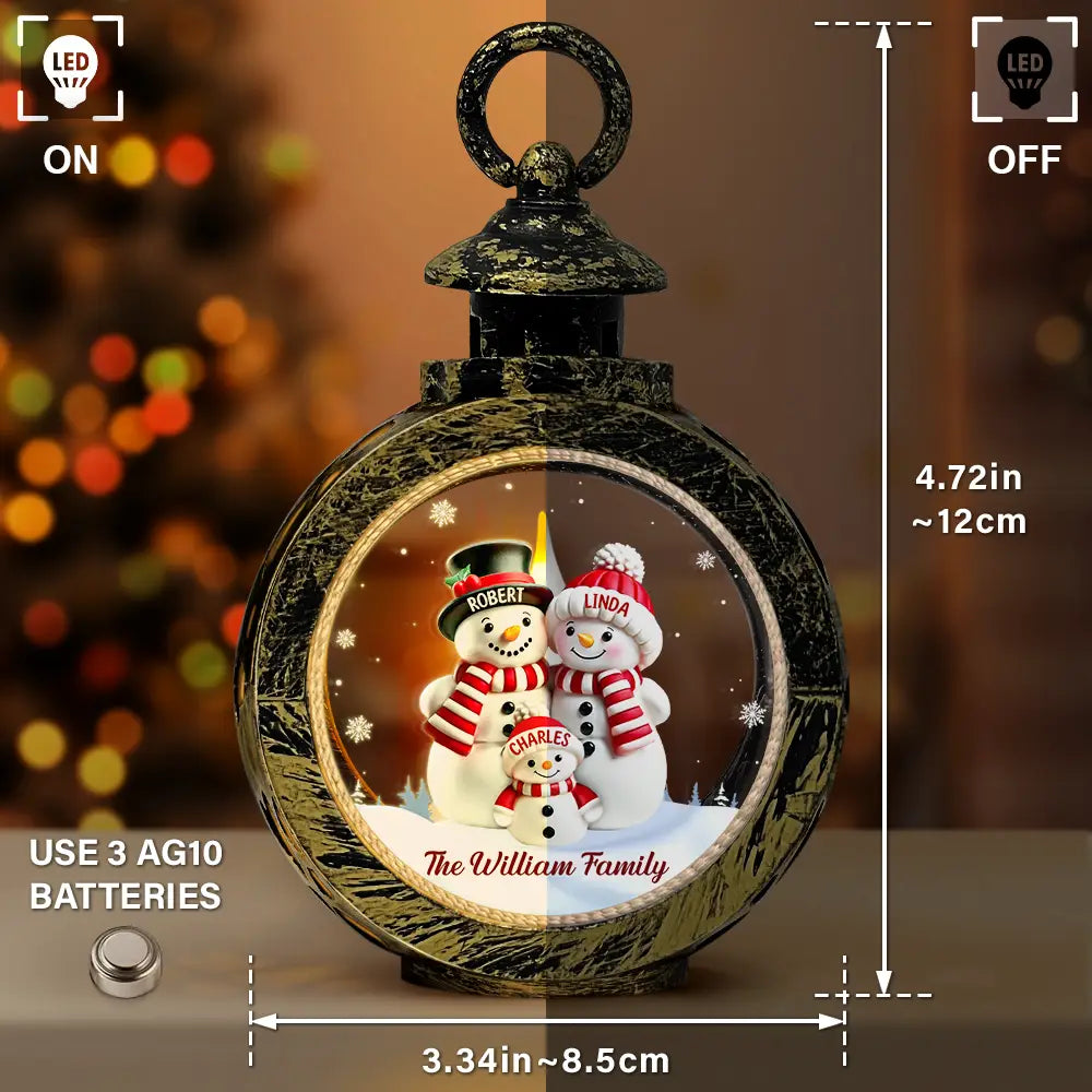 Happy,Family,Christmas - Family Snowman - Personalized Candlelight Lantern Ornament