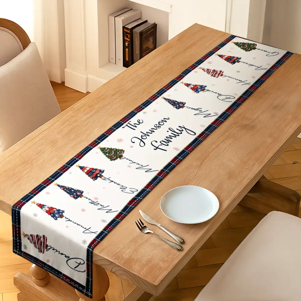 Sentimental,America 250th,Christmas,Family,Icon - Family Stars & Stripes Christmas Trees - Personalized Table Runner