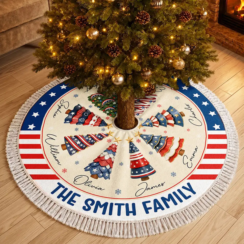 Sentimental,America 250th,Christmas,Family,Icon - Family Stars & Stripes Christmas Trees - Personalized Tree Skirt