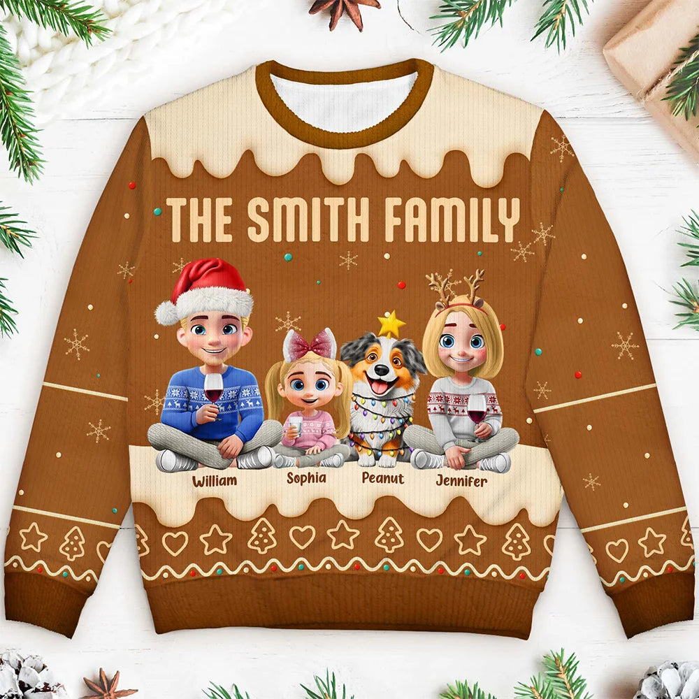 Family Together Christmas Gingerbread Pattern - Personalized Unisex Ugly Sweater