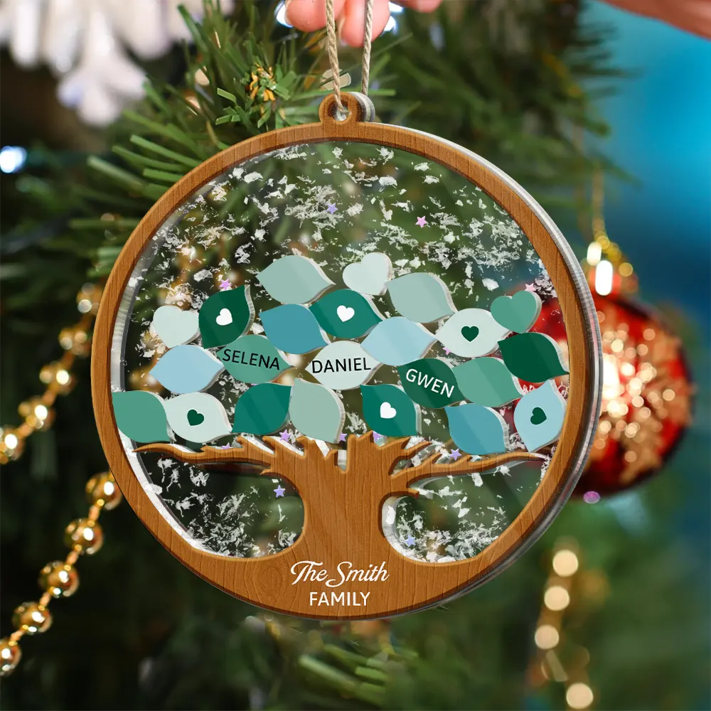 Gift For Couples,Gift For Husband,Gift For Wife,Parents,Gift For Mother,Gift For Father,Gift For Grandpa,Gift For Grandma,Gift For Grandparents,Christmas,Happy - Family Tree - Personalized 3-Layered Acrylic Shaker Ornament