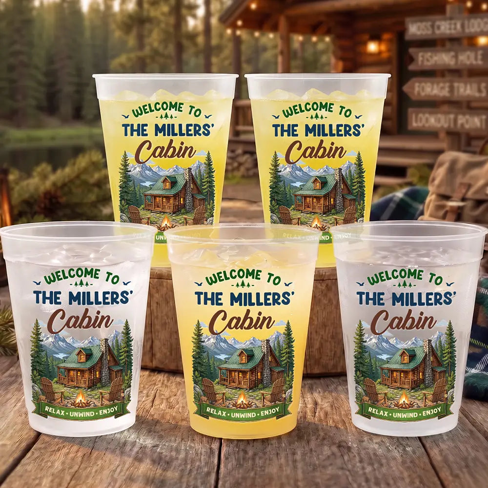 Family Welcome To Our Cabin Party - Personalized Frosted Cups