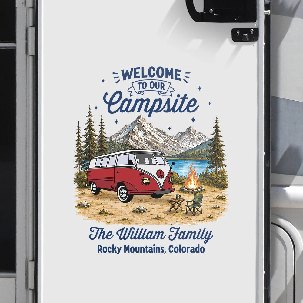 Summer, Camping, Family, Cozy, Icon - Family Welcome To Our Campsite - Personalized Decor Decal