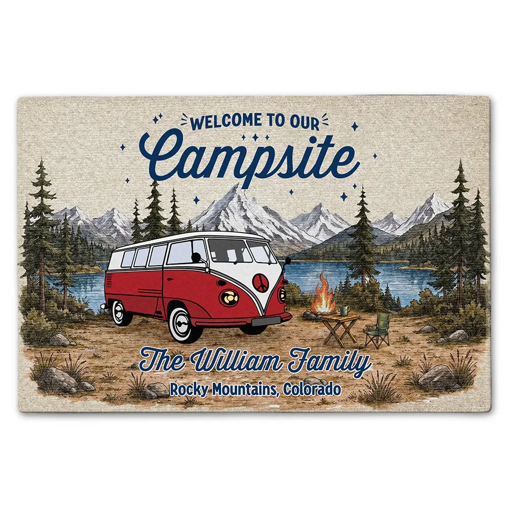 Family Welcome To Our Campsite - Personalized Doormat