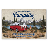 Summer, Camping, Family, Cozy, Icon - Family Welcome To Our Campsite - Personalized Doormat
