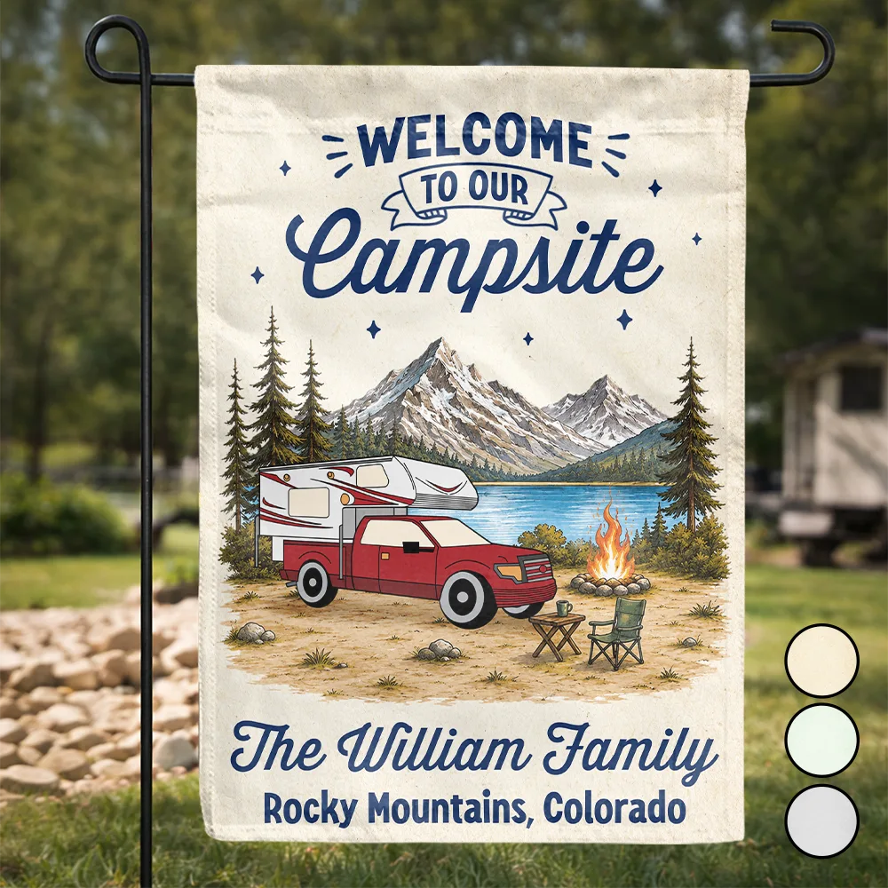 Family Welcome To Our Campsite - Personalized Flag