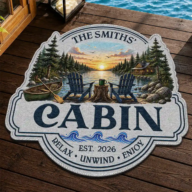Family,Outdoor Decor,Lake,Custom Text,Happy - Family Welcome To Our Lake House - Personalized Custom Shaped Doormat