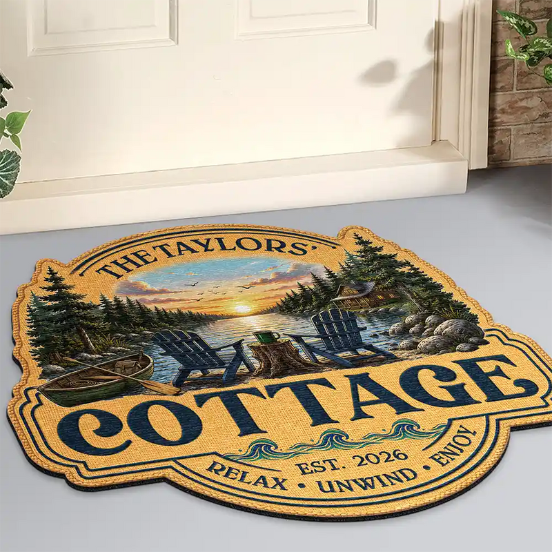 Family,Outdoor Decor,Lake,Custom Text,Happy - Family Welcome To Our Lake House - Personalized Custom Shaped Doormat